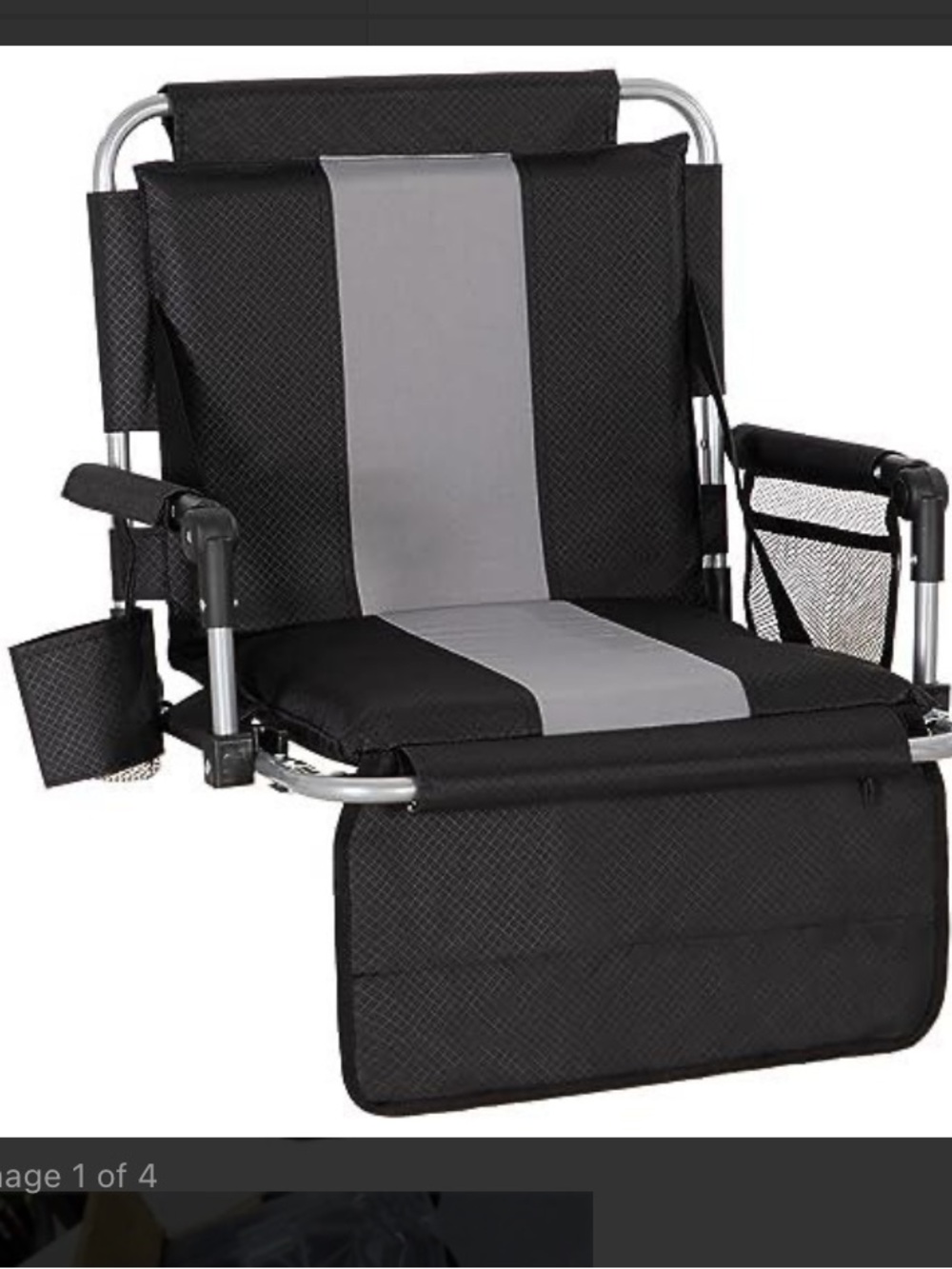 Portable Black Bleacher/Stadium Seat with Gray Center Panel - Unbranded